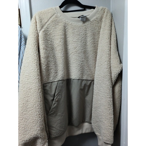 The North Face Sherpa Fleece Pullover Jacket Kangaroo Pocket Antique White XL - Picture 1 of 8